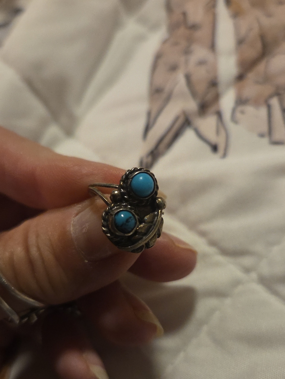 Turquoise Double Stone Sterling-Style Women’s Ring